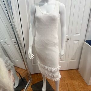 Ralph Lauren Cream Sleeveless Fringe-Hem Midi Dress